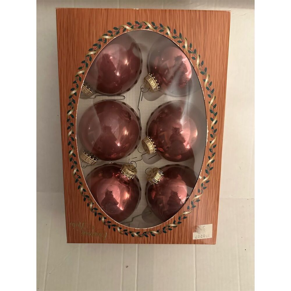 Vintage Christmas by Krebs Rose Pink Glass Ornaments Set of 6